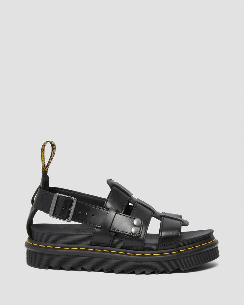 Black Men's Dr Martens Terry Leather Strap Sandals | CA 642XYU